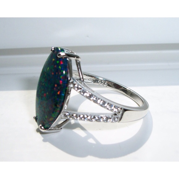 925 STERLING SILVER Lab Created Black Opal CZ Ring - Picture 12 of 16